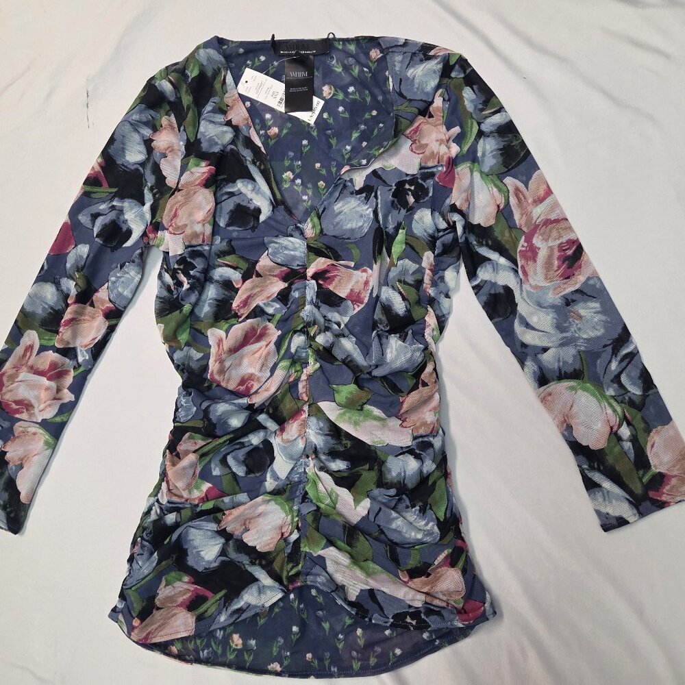 White House Black Market Floral Ruched Blouse